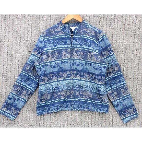 Christopher & Banks Jacket Womens Small S Blue Floral Pattern Full Zip Rare 90s - Picture 1 of 9